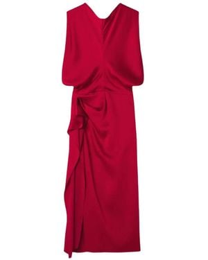 Lanvin Vestido Largo Drapeado Con Volantes - Rojo