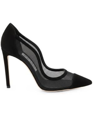 Jimmy Choo Brigitte Mesh-Panel Suede Heeled Court Shoes - Black
