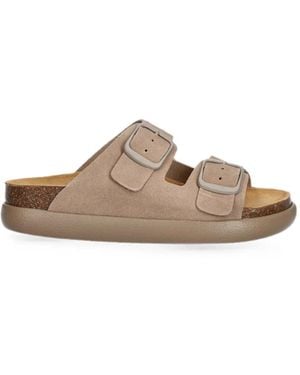 Scholl Buckle-Fastening Double-Strap Slides - Brown
