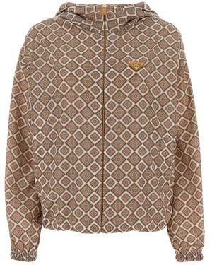 Prada Kapuzenjacke mit geometrischem Print - Braun