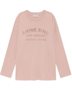 Anine Bing Ivan Long-Sleeve Cotton T-Shirt - Pink