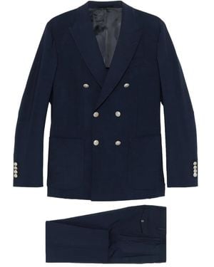 Eleventy Double-Breasted Wool-Blend Suit - Blue