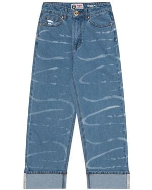 Aape By A Bathing Ape Moonface Embroidered Jeans - Blue