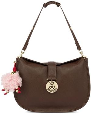 Love Moschino Logo-Plaque Pompom-Detail Shoulder Bag - Brown