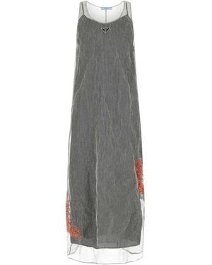 Prada Robe En Mesh À Logo - Gris