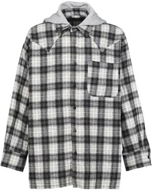 JUN/NAKAYAMA Check-Pattern Hooded Shirt - White