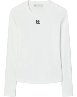 Tory Burch Logo Ribbed Cotton T-Shirt - White