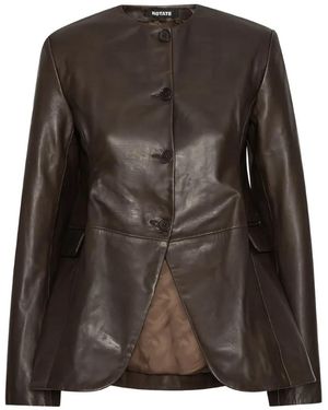 ROTATE BIRGER CHRISTENSEN Flared Leather Jacket - Brown