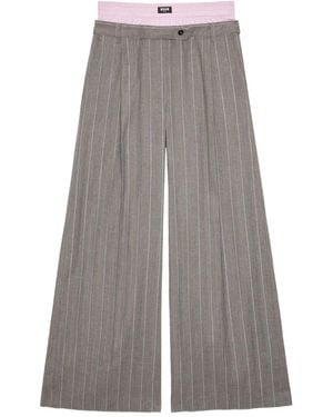 MSGM Pinstripe-Pattern Layered Pants - Gray