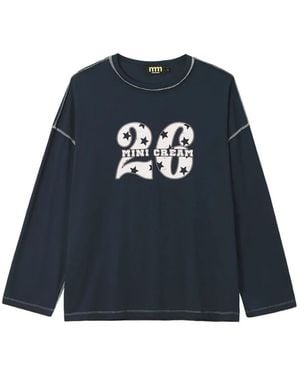 Mini Cream Logo-Print Contrast-Stitch T-Shirt - Blue