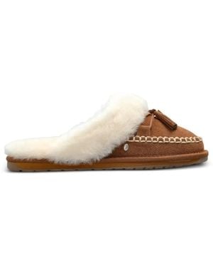 EMU Tahnee Tassel-Detail Shearling-Trim Slippers - Brown