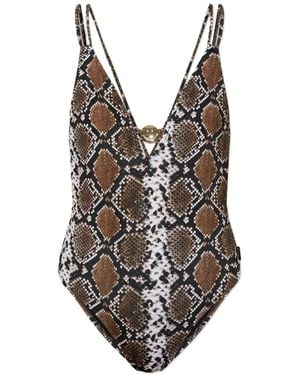 Moschino X Smiley Snake-Print One-Piece Swimsuit - Brown