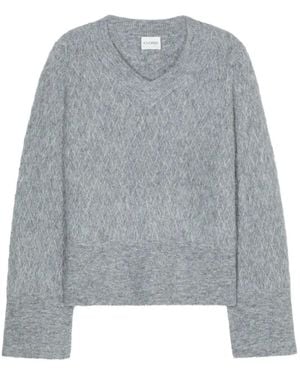 Closed Patterned V-Neck Sweater - Gray