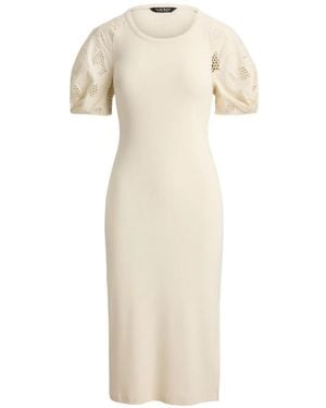 Ralph Lauren Rib-Knit Eyelet-Embroidered Midi Dress - Natural
