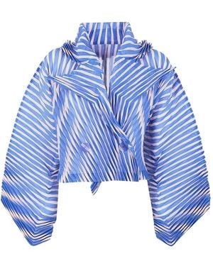 Issey Miyake Veste Plissée À Rayures - Blue