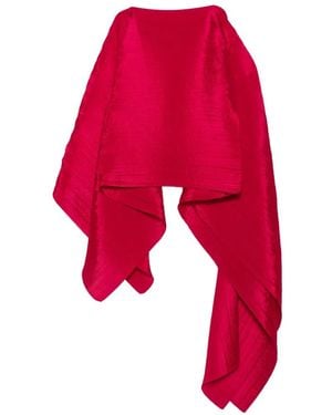 Pleats Please Issey Miyake Pleated Poncho - Red