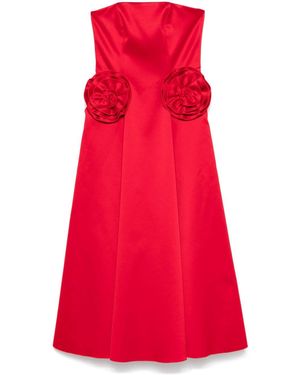 Nissa Floral-Appliqué Midi Dress - Red