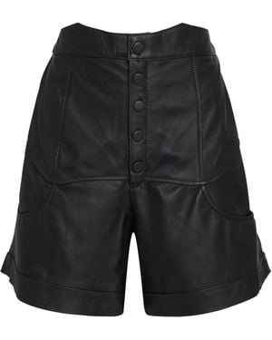 Olympiah High-Waist Button-Front Leather Shorts - Black
