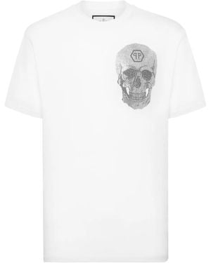 Philipp Plein Crystal-Skull Cotton T-Shirt - White