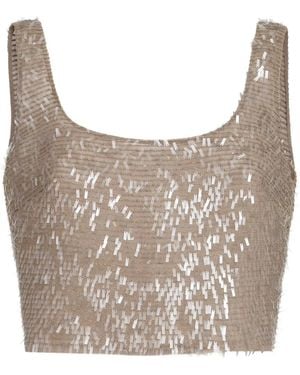 Brunello Cucinelli Cascade-Embroidery Cropped Top - Grey