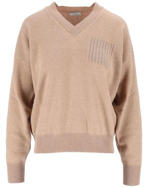 Peserico V-Neck Knitted Sweater - Natural