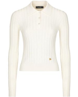Dolce & Gabbana Logo-Plaque Polo Top - White