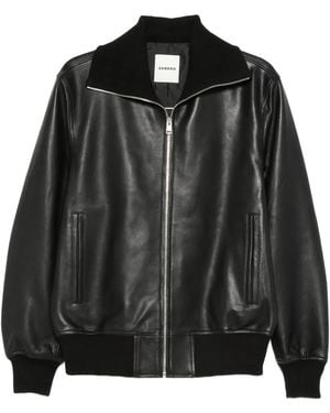Sandro Zip-Up Leather Jacket - Black