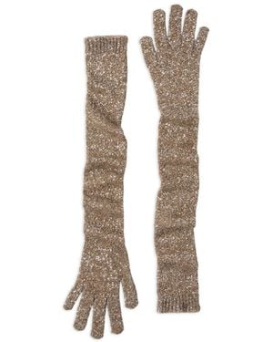 Brunello Cucinelli Sequin-Embellished Long Gloves - Natural