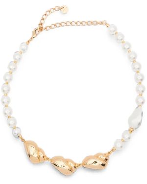 Self-Portrait Shell-Detail Faux-Pearl Necklace - Metallic