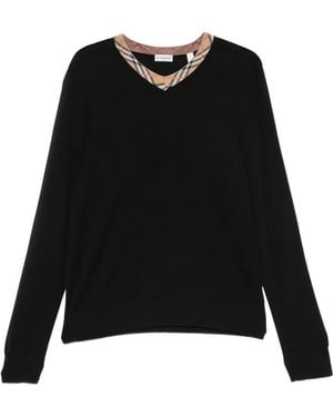 Burberry V-Ausschnitt-Pullover Mit Kariertem Besatz - Schwarz