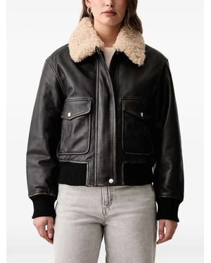 Marc O' Polo Chaqueta De Piel Con Cuello De Pelo Artificial - Negro