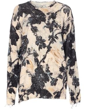R13 Floral-Print Distressed Sweatshirt - Grey