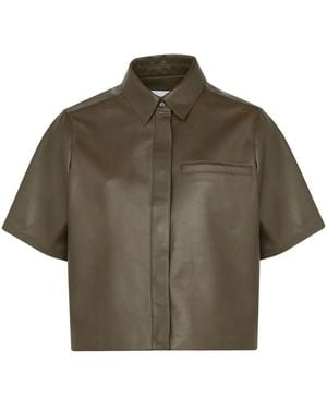 Yves Salomon Cropped Leather Overshirt - Brown