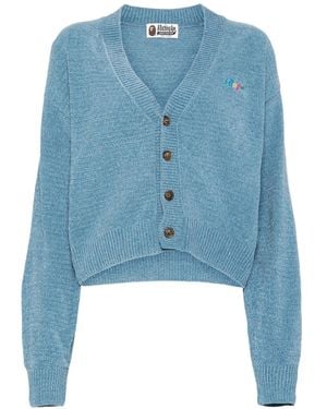 A Bathing Ape Logo Embroidery Cardigan - Blue