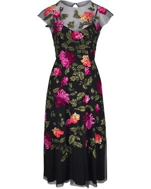 Carolina Herrera Floral-Embroidery Tulle Midi Dress - Black