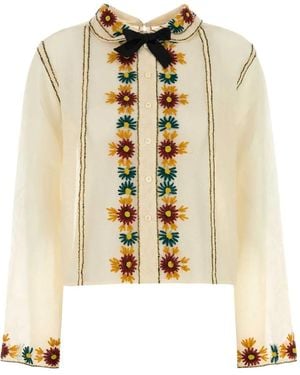 Bode Embroidered-flowers shirt - Mettallic