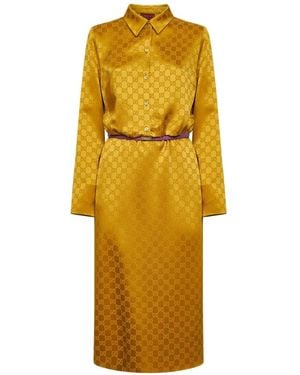 Gucci Vestido Midi En Jacquard - Amarillo