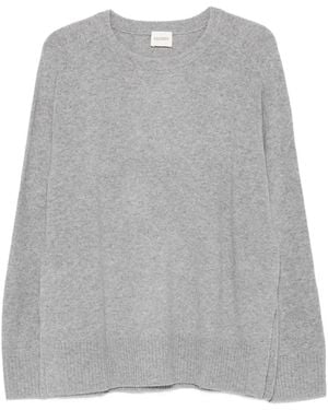 Closed Side-Slit Crew-Neck Sweater - Grey