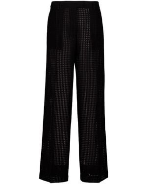 La DoubleJ Grid-Pattern Cotton Trousers - Black
