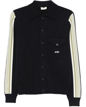 Autry Stripe-Detail Knit Shirt Jacket - Black