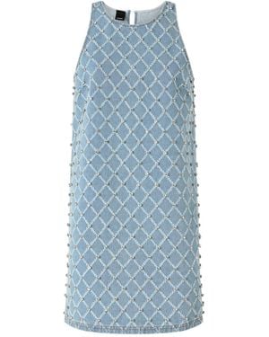 Pinko Sleeveless Denim Dress With Rhinestones - Blue