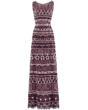Saiid Kobeisy Sequin-Embellished Embroidered Maxi Dress - Purple