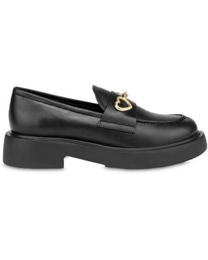 Love Moschino Heart-Charm Leather Loafers - Black