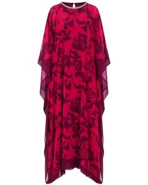 Self-Portrait Crystal-Embellished Floral-Print Kaftan Maxi Dress - Red