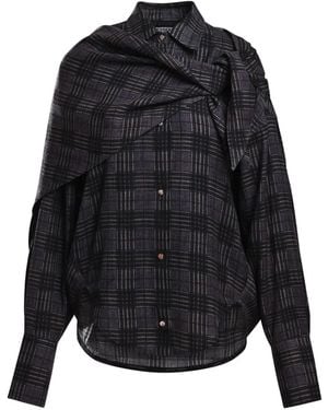 Essentiel Antwerp Kiss Checked Scarf-Detail Shirt - Black