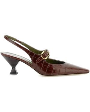 MARIA LUCA Crocodile-Effect Slingback Court Shoes - Brown