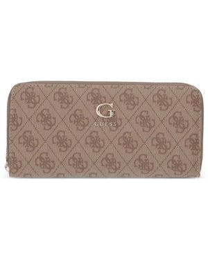Guess Monogram-Print Zip-Around Wallet - Brown