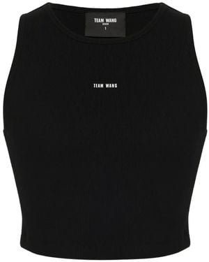 TEAM WANG design Logo-Print Ribbed Vest - Black