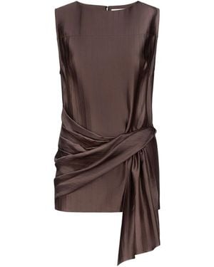 Loulou de Saison Fonda Striped Draped Top - Brown