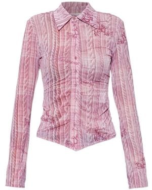 AVAVAV Cable-Knit-Print Ruched Shirt - Pink